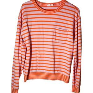 GAP Women's Long-Sleeved Bright Pink/Orange Striped Crewneck Top Size Large